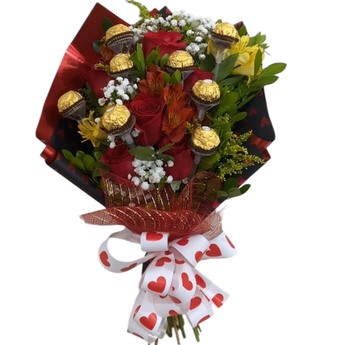 Buquê Luxuoso de Rosas Vermelhas com Chocolates