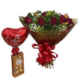 Imagem de Combo Amor com Rosas e Ferrero Rocher com Balão
