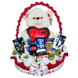 Imagem de Cesta Romântica GG Com Urso de Pelúcia 