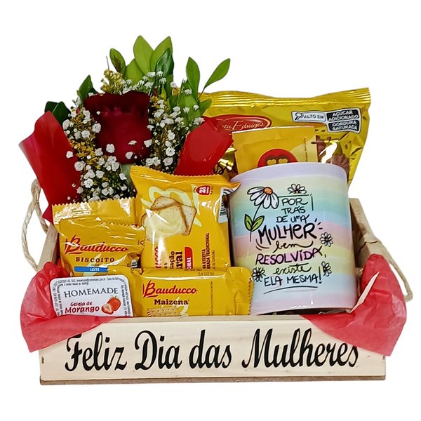 Cesta Pequena com Caneca e Flores, Dia da Mulher