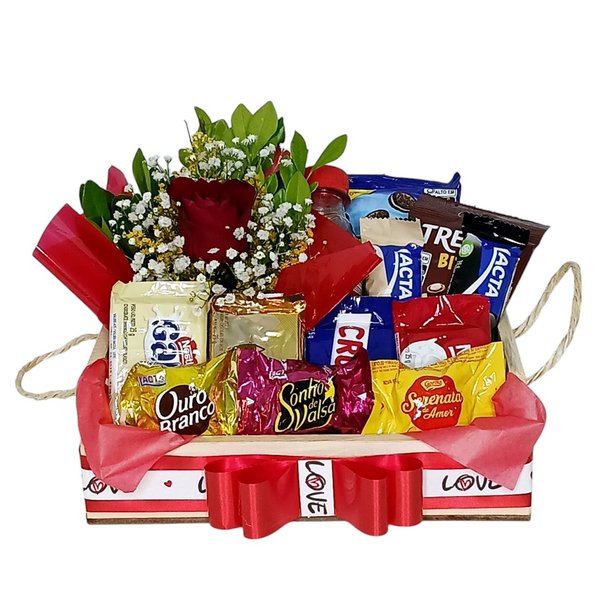 Cesta de Chocolates com Flores Pequena