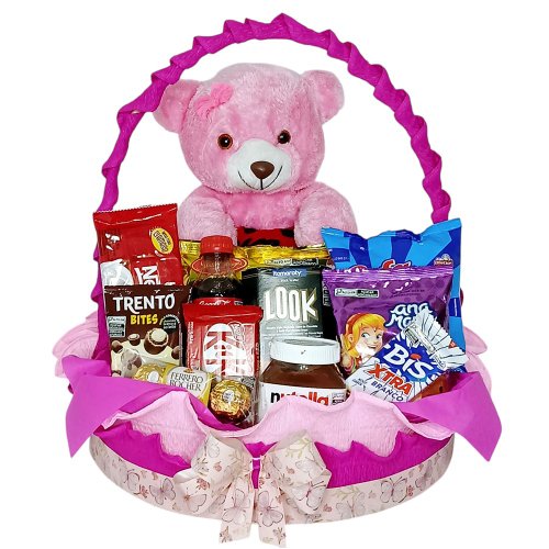 Cesta de Chocolates Super Grande com Urso de Pelúcio