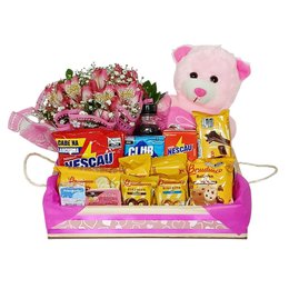 Imagem de Bandeja Média Café Com Flores e Ursinho