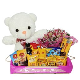 Imagem de Bandeja Grande Com Flores e Urso de Pelúcia