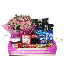 Imagem de Bandeja Média de Chocolates com Astromélias