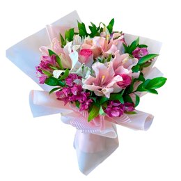 Imagem de Buquê Misto com Lindas Rosas, Lírios e Astromélias