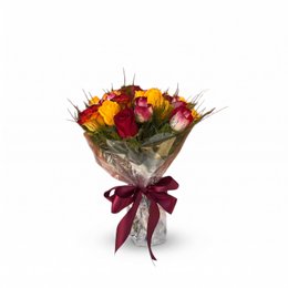 Imagem de Buquê Misto de Rosas Vermelhas, Laranjas & Amarelas