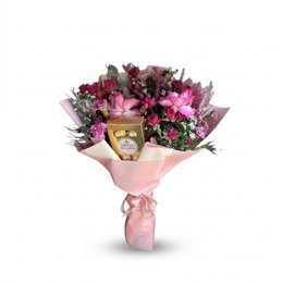 Imagem de Buquê 4 Rosas 'Pink' & Ferrero Rocher 8un