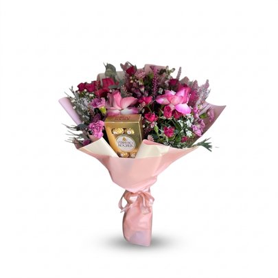 Buquê 4 Rosas 'Pink' & Ferrero Rocher 8un