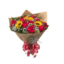 Imagem de Buquê 7 Rosas Vermelhas & 5 Girassóis