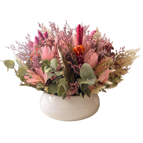 Centro de Mesa Cerâmica com Arranjo de Flores Secas 