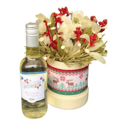 Flores Secas em Caixa Natalina Vinho Branco Francês