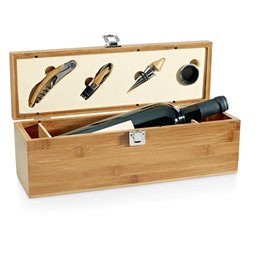 Imagem de Conjunto Para Vinho em Bambu e Zinco com Vinho 750ml 