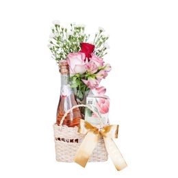 Imagem de Cesta Bolsa de Palha com Espumante e Flores