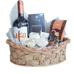 Imagem de Cesta Vinho Reserva, Grissinis e Chocolates