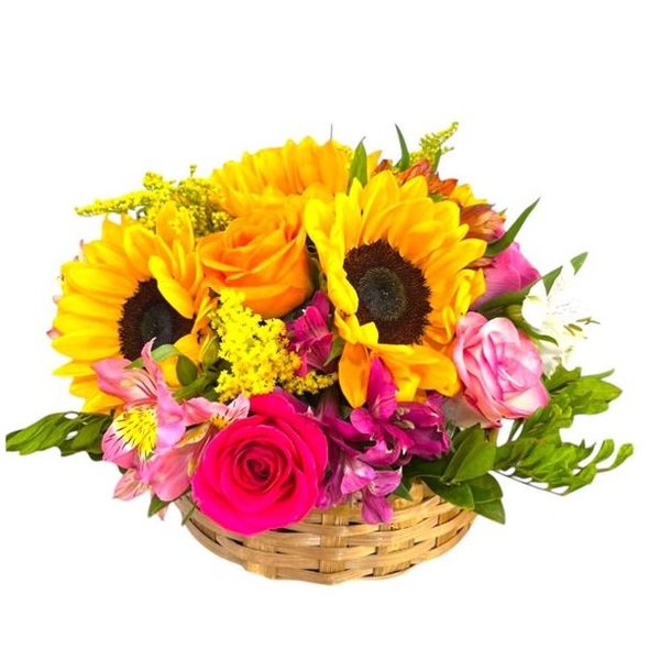 Cesta Mix de Girassóis e Rosas