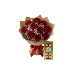Imagem de 10 Vermelhas com Gypsophila e Ferrero 8 Unidades 