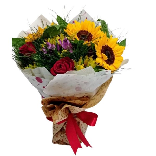 Buquê Clássico girassol com rosas
