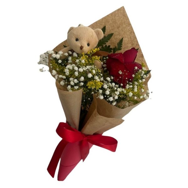 Arranjo com Rosa e Ursinho 