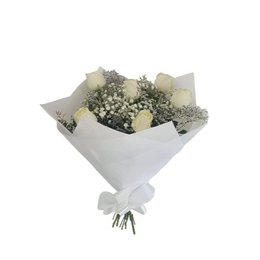 Imagem de Buquê 6 Rosas Brancas  e Folhagem