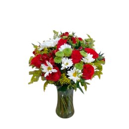 Imagem de Arranjo de rosas Vermelhas e Margarida Branca