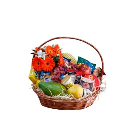 Imagem de Cesta de Café com flores e Frutas