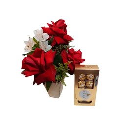 Imagem de Lindo Arranjo de Rosa com 8 Ferrero Rocher