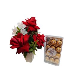 Imagem de Lindo Arranjo de Rosa com 12 Ferrero Rocher