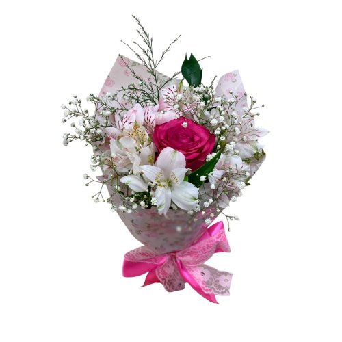 Ramalhete com 1 Rosa e Astromelias