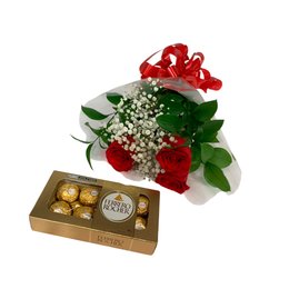 Imagem de Buquê 3 Botões Vermelhos e Chocolate Ferrero