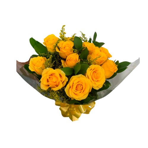Buquê alegria de 12 rosas amarelas
