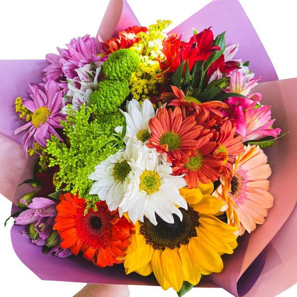 Buquê uma Dúzia de Flores do Campo e Girassol 