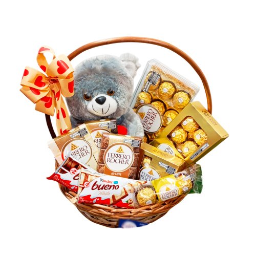 Cesta Chocolate e Pelúcia Rocher