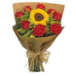 Imagem de Buquê com Rosas e Girassol
