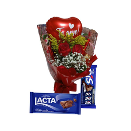 Imagem de Arranjo com 2 Rosas com Balão e Chocolate