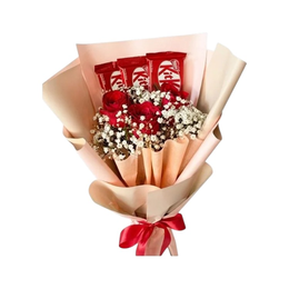 Imagem de Buquê com 3 Rosas e Kit Kat