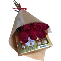 Imagem de Ramalhete 06 Rosas no Kraft com Ferrero