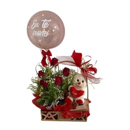 Imagem de Cesta de Rosas com Urso e Balão