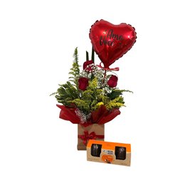 Imagem de Arranjo 3 Rosas Balão e Chocolate
