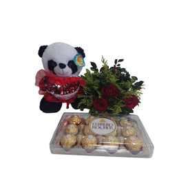 Imagem de Buquê de Rosas com Pelúcia e Ferrero 