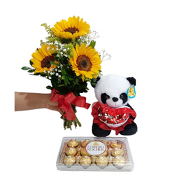 Imagem de Lindo Buquê de Girassóis com Pelúcia e Chocolate