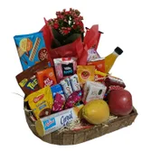 Cesta de Café da Manhã Coração com Flores Kalanchoes