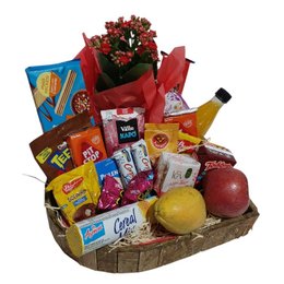 Imagem de Cesta de Café da Manhã Coração com Flores Kalanchoes