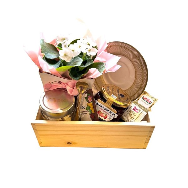 Cesta Box com Flor, Xicara e Geleia Queensberry 