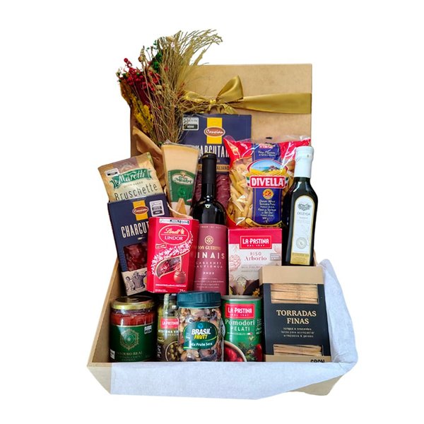 Cesta Presente Luxo Completa com Vinho 