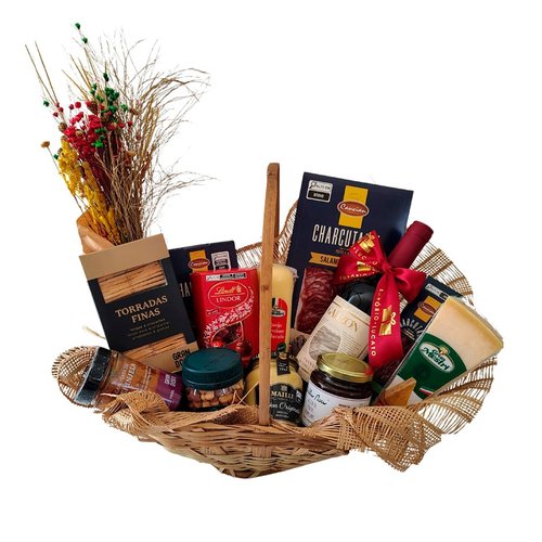 Cesta Gourmet Luxo Queijos, Vinho e Chocolate