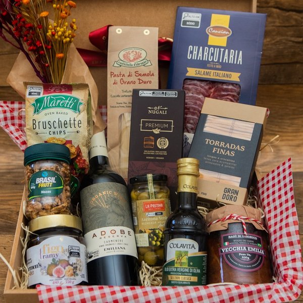 Cesta Presente Gourmet com Vinho & Pasta Italiana