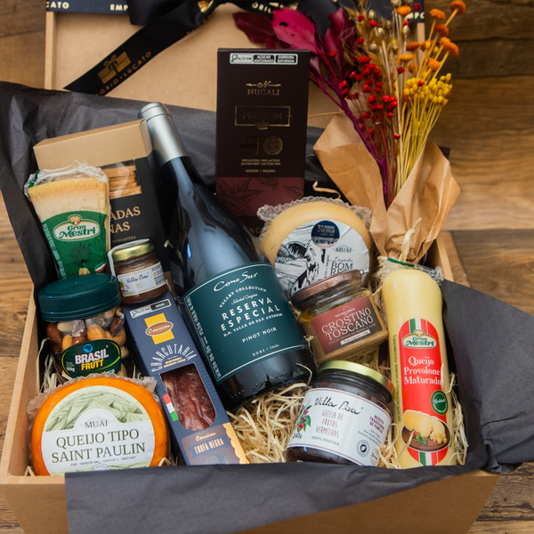 Cesta Presente Luxo Gourmet Queijos & Vinho