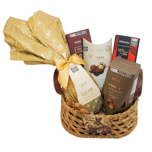 Cesta com Ovo de Páscoa e Chocolates Nugali