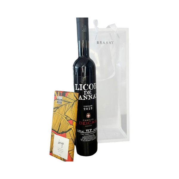 Cesta de Licor de Vinho Tannat e Chocolate Dengo